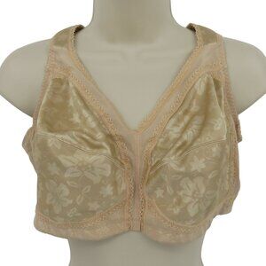 Underscore 44B Bra Wireless Beige Floral Flower Unlined Lace Accent Wide Strap